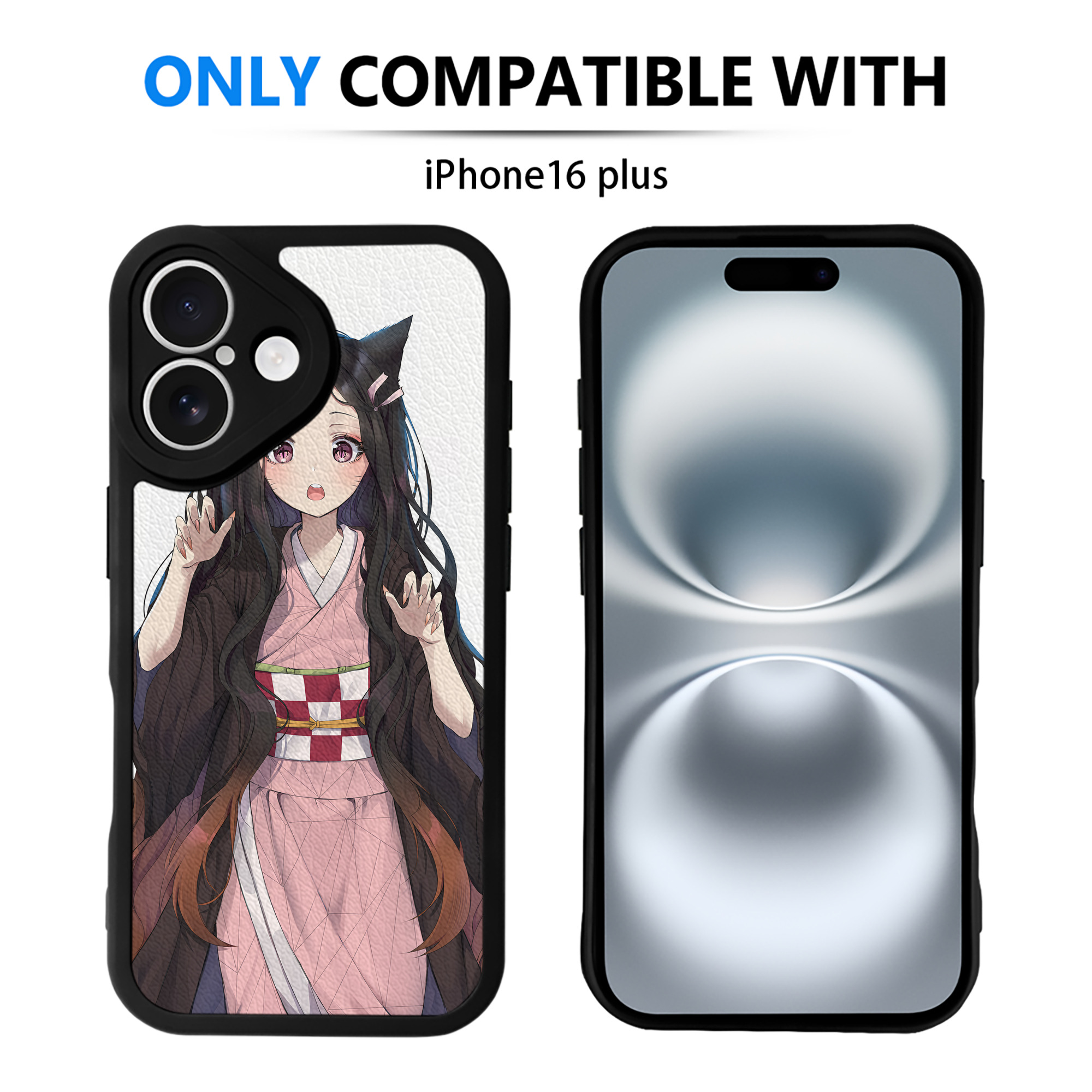 （画像用） 鬼滅の刃（きめつのやいば）竈門 禰󠄀豆子／かまど ねずこ Kamado Nezuko 【iPhone 16シリーズ対応】シリコンスマホケース（レザー調） 材質：シリコン